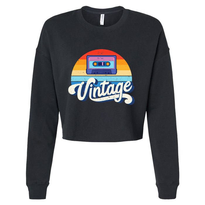 Cassette Mixtape 80s Music Retro Mixed Tape Cropped Pullover Crew