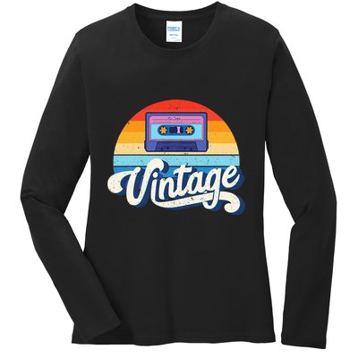 Cassette Mixtape 80s Music Retro Mixed Tape Ladies Long Sleeve Shirt
