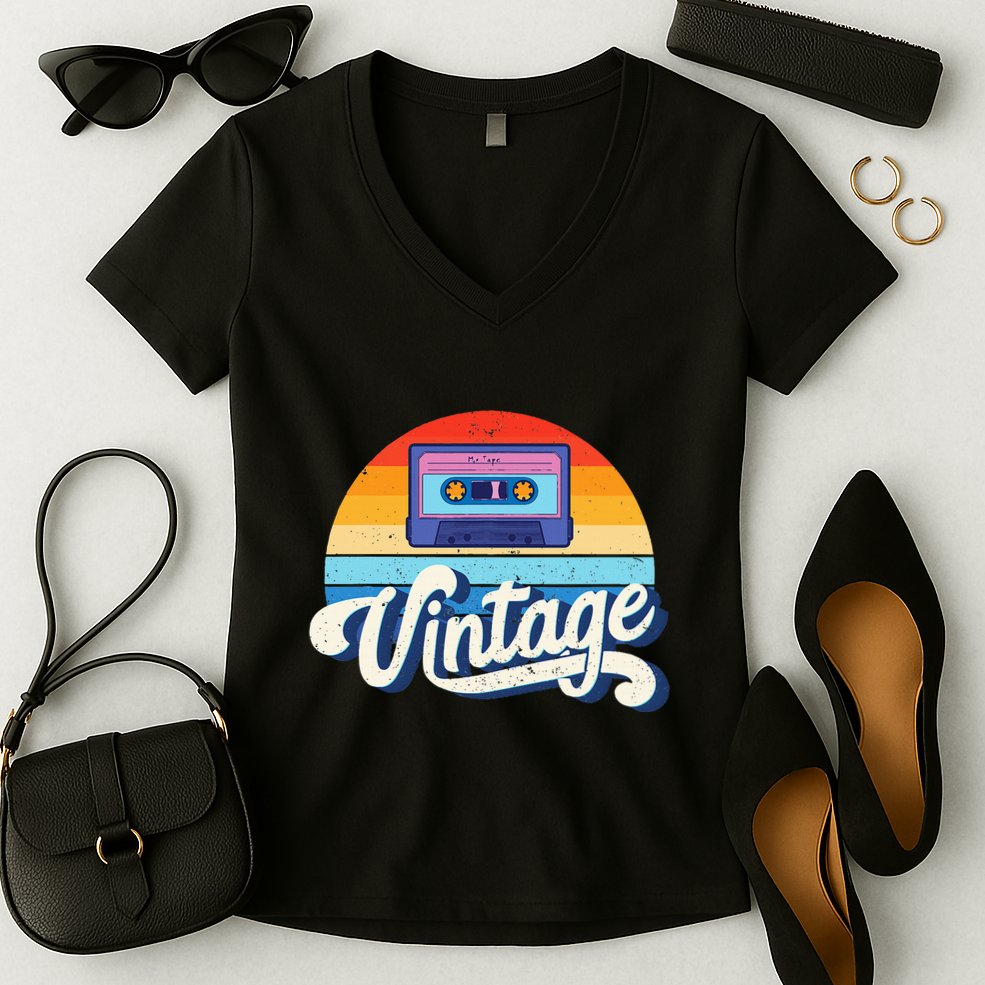 Cassette Mixtape 80s Music Retro Mixed Tape Women's V-Neck T-Shirt