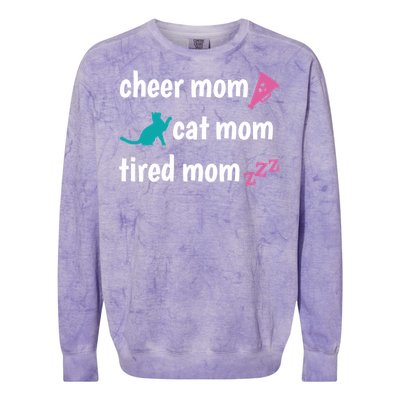 Cheer Mom And Tired Cat Mama Gift Colorblast Crewneck Sweatshirt