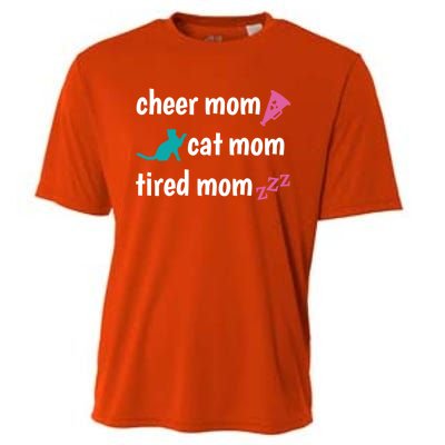 Cheer Mom And Tired Cat Mama Gift Cooling Performance Crew T-Shirt