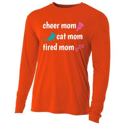 Cheer Mom And Tired Cat Mama Gift Cooling Performance Long Sleeve Crew