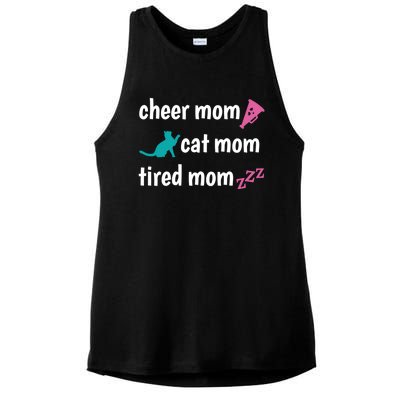 Cheer Mom And Tired Cat Mama Gift Ladies PosiCharge Tri-Blend Wicking Tank