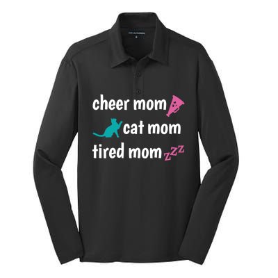 Cheer Mom And Tired Cat Mama Gift Silk Touch Performance Long Sleeve Polo