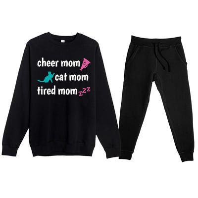 Cheer Mom And Tired Cat Mama Gift Premium Crewneck Sweatsuit Set