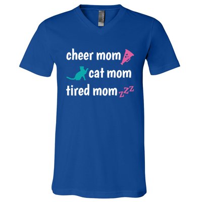 Cheer Mom And Tired Cat Mama Gift V-Neck T-Shirt