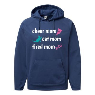 Cheer Mom And Tired Cat Mama Gift Performance Fleece Hoodie