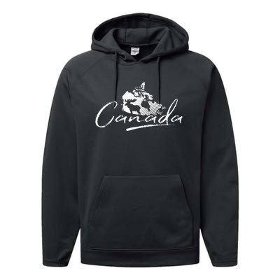 Canada Map And Moose Canadian Souvenir Performance Fleece Hoodie