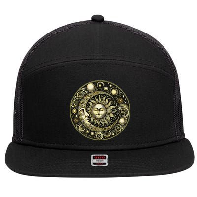 Celestial Moon And Sun 7 Panel Mesh Trucker Snapback Hat