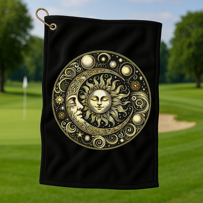 Celestial Moon And Sun Golf Towel