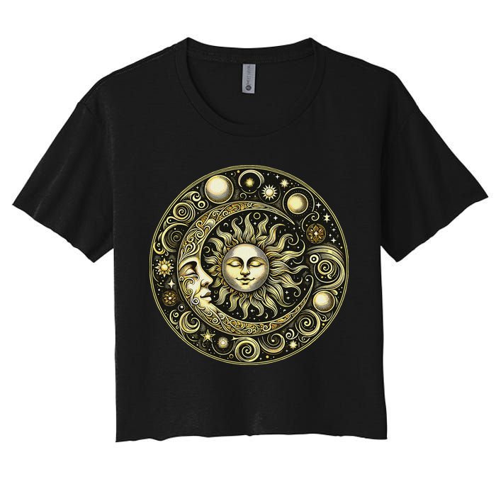Celestial Moon And Sun Women's Crop Top Tee