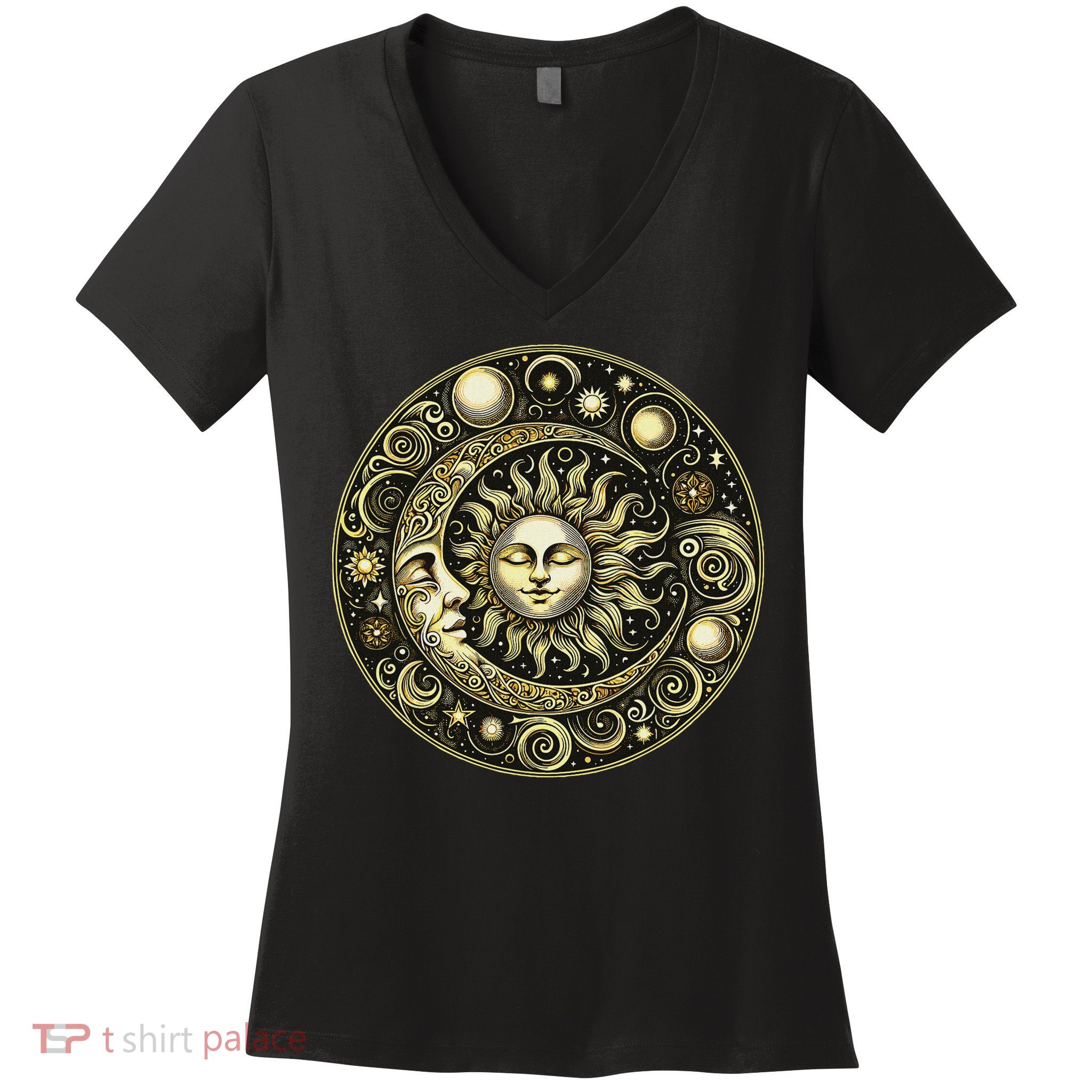 Celestial Moon And Sun Women's V-Neck T-Shirt