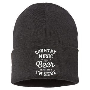 Country Music And Beer ThatS Why IM Here Guitar Guitarist Sustainable Knit Beanie