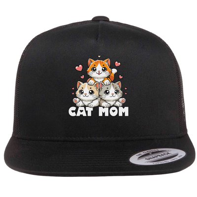 Cat Mom Adorable Whiskers And Paws Flat Bill Trucker Hat