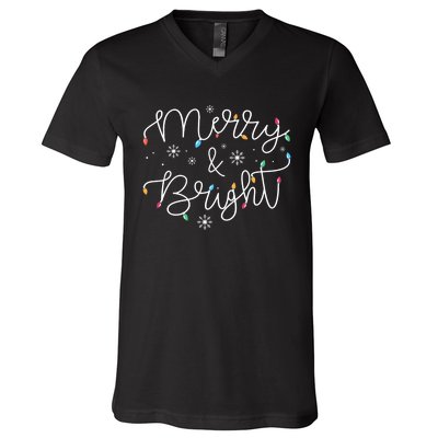 Christmas Merry And Bright Holiday December Teacher Long Sleeve V-Neck T-Shirt