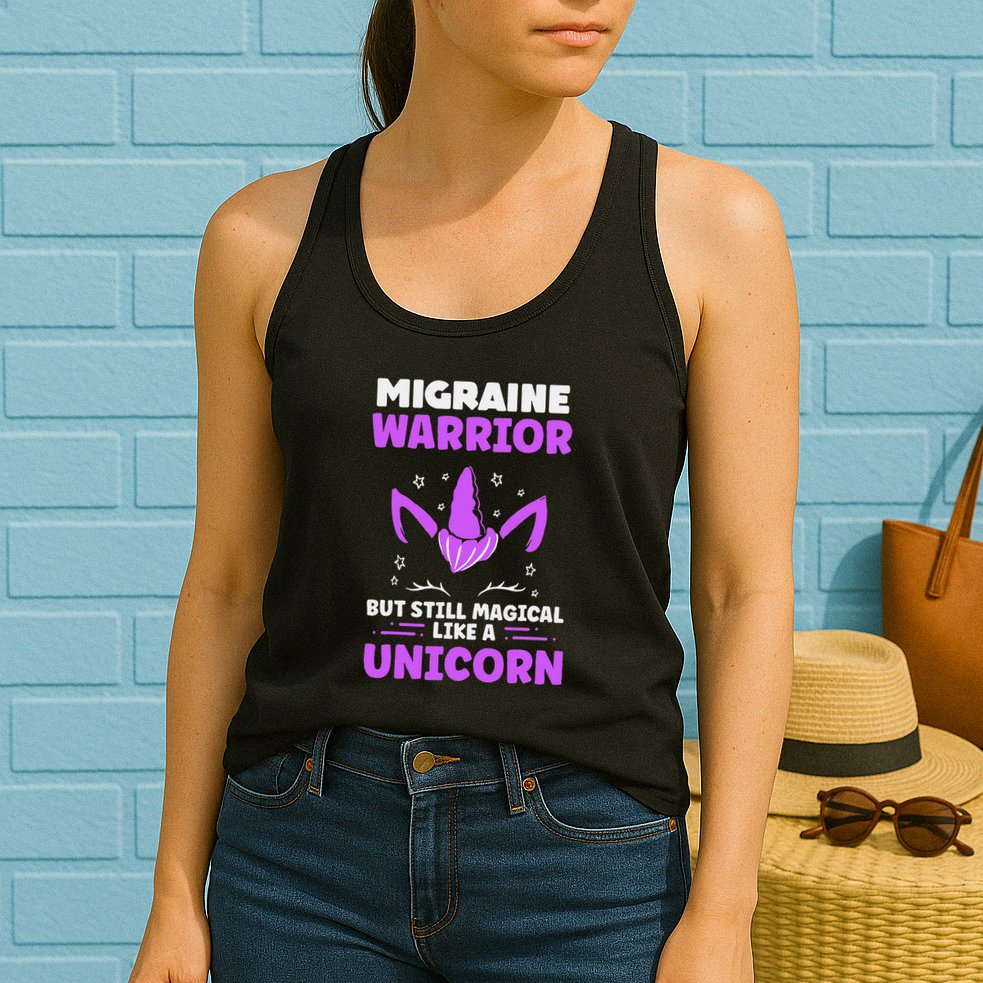 Chronic Migraine Awareness Purple Ribbon Magical Unicorn Womens Tank Top