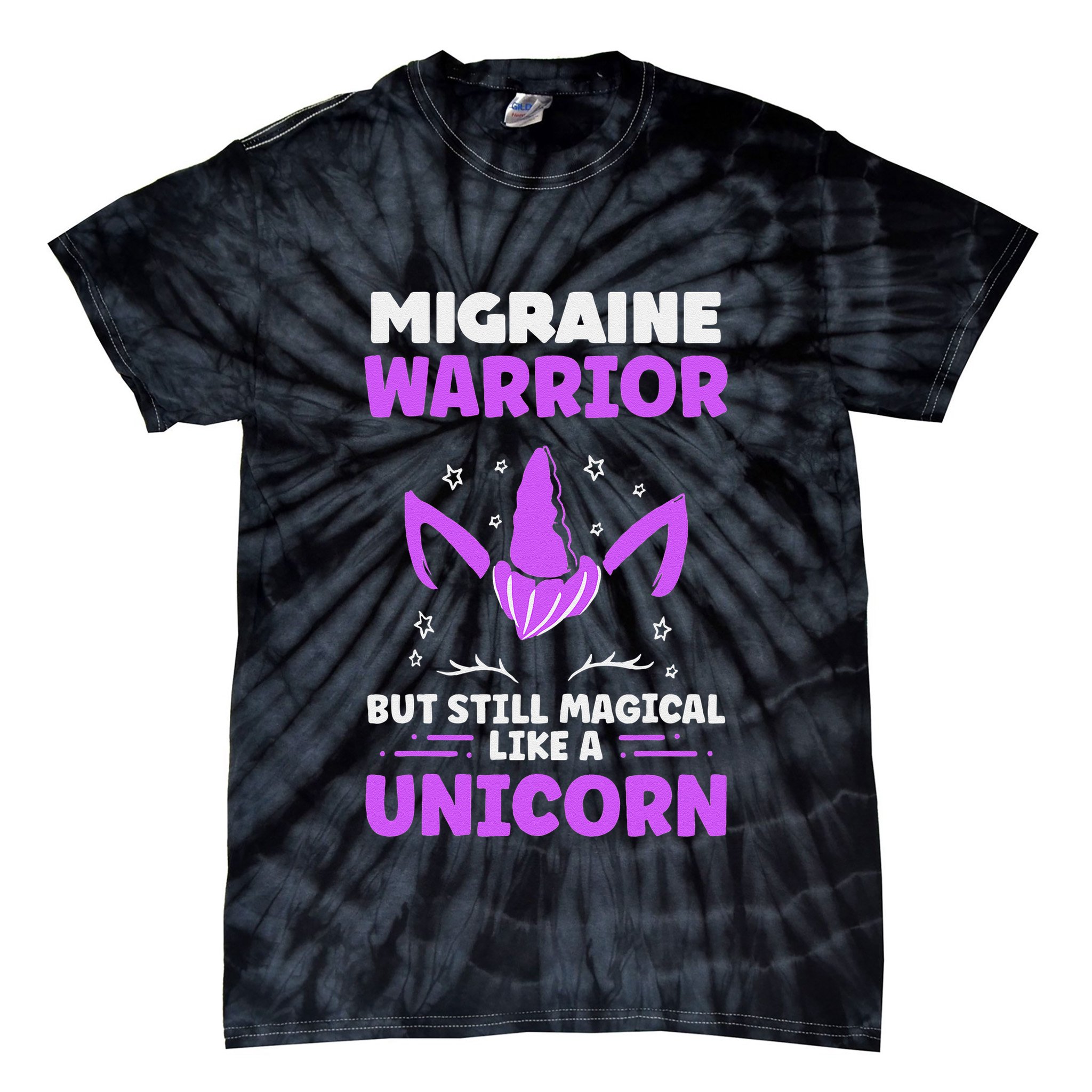 Chronic Migraine Awareness Purple Ribbon Magical Unicorn Tie-Dye T-Shirt