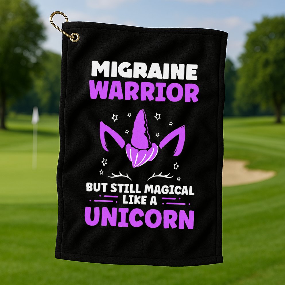 Chronic Migraine Awareness Purple Ribbon Magical Unicorn Golf Towel
