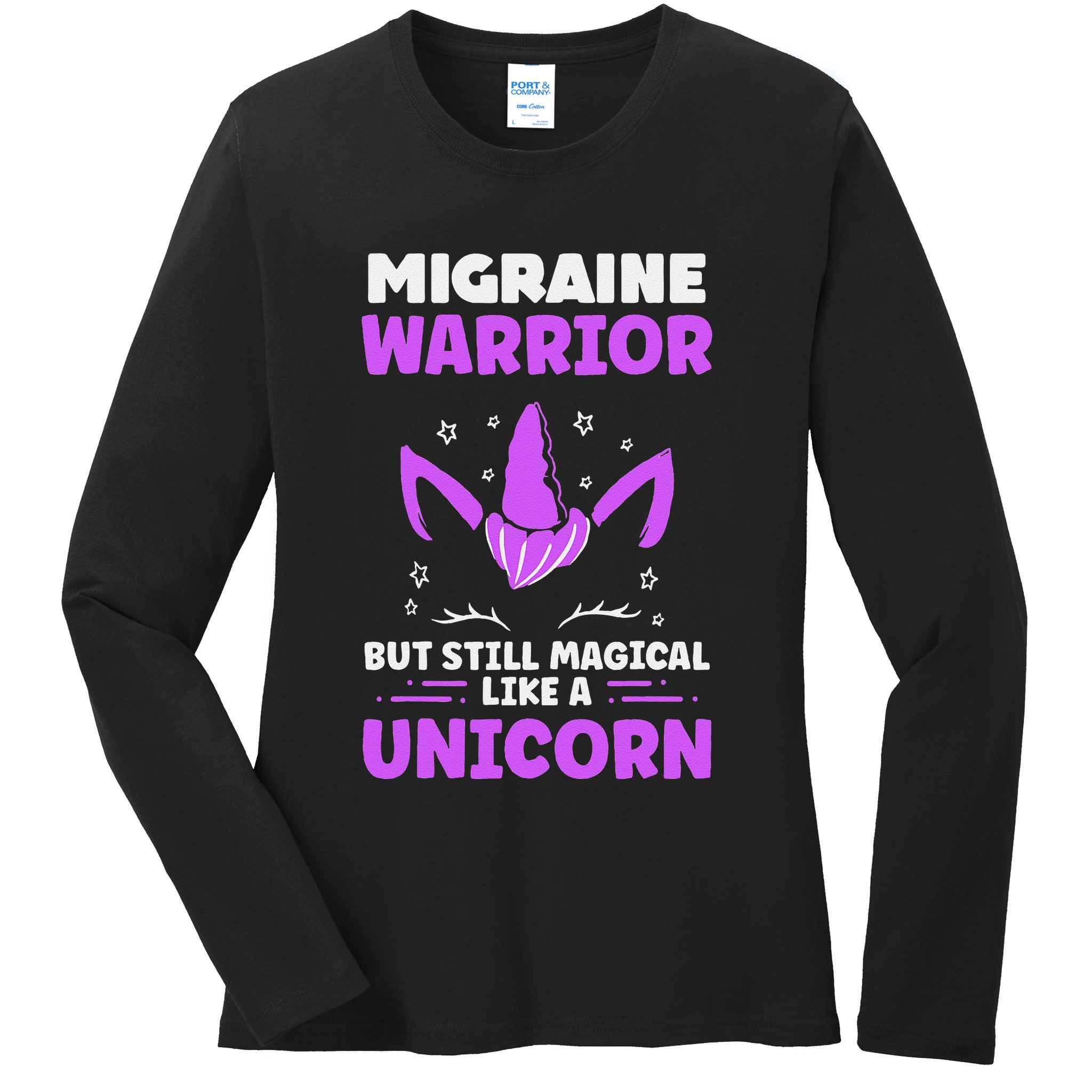 Chronic Migraine Awareness Purple Ribbon Magical Unicorn Ladies Long Sleeve Shirt