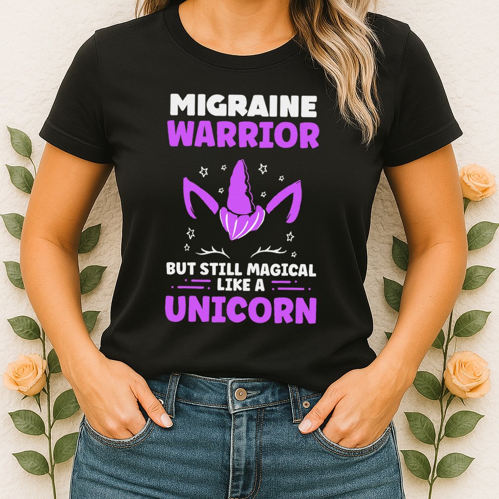 Chronic Migraine Awareness Purple Ribbon Magical Unicorn Womens T-Shirt