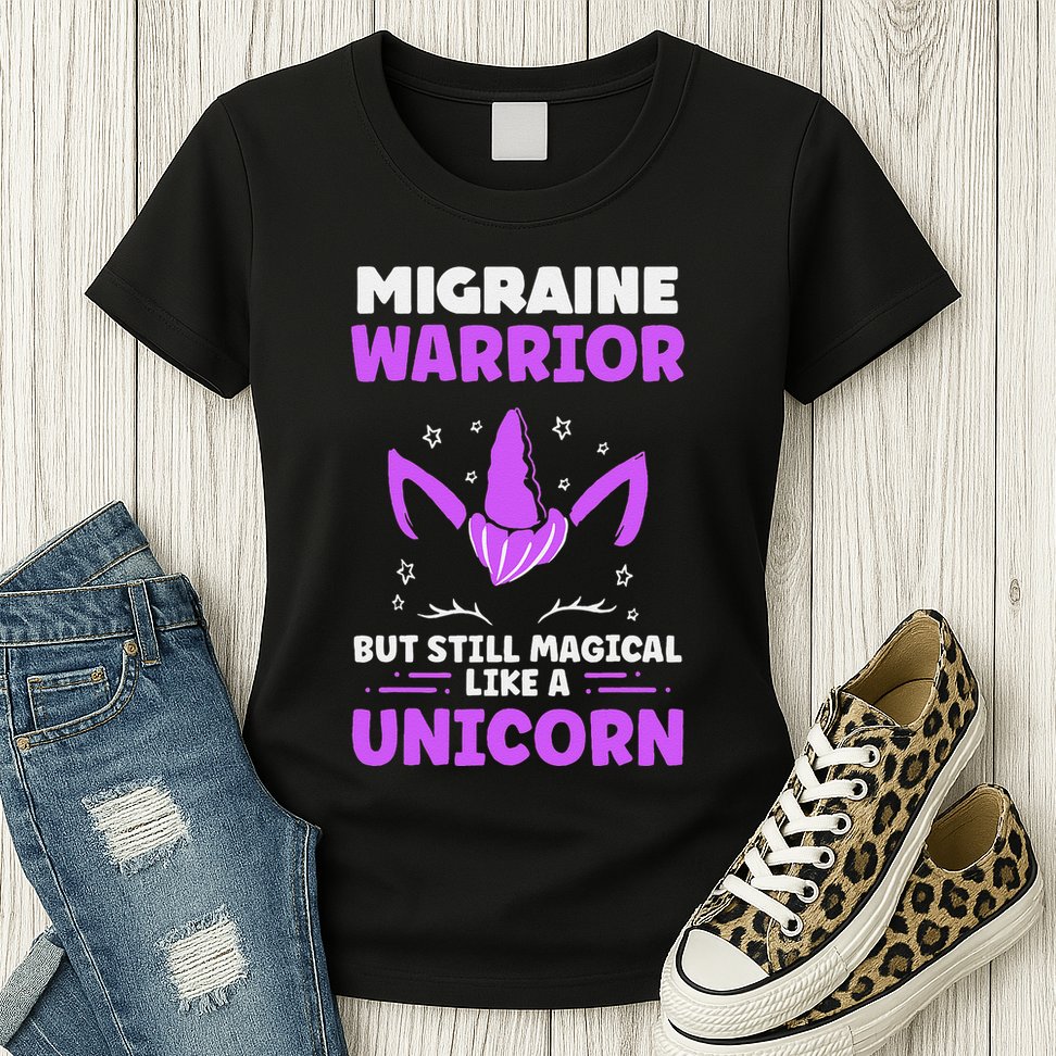 Chronic Migraine Awareness Purple Ribbon Magical Unicorn Womens T-Shirt
