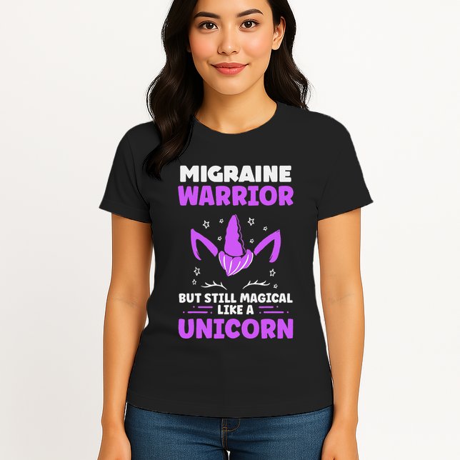 Chronic Migraine Awareness Purple Ribbon Magical Unicorn Womens T-Shirt