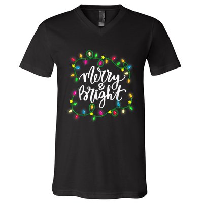 Cute Merry And Bright Christmas Lights V-Neck T-Shirt