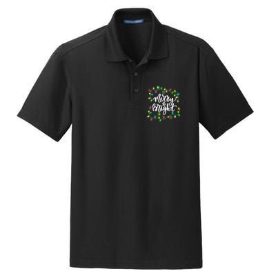 Cute Merry And Bright Christmas Lights Dry Zone Grid Polo