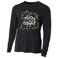 Cute Merry And Bright Christmas Lights Cooling Performance Long Sleeve Crew