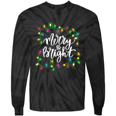 Cute Merry And Bright Christmas Lights Tie-Dye Long Sleeve Shirt