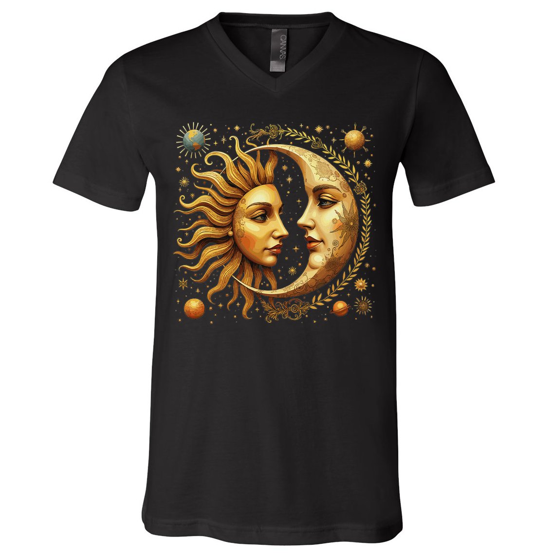 Celestial Moon And Sun Astrology V-Neck T-Shirt