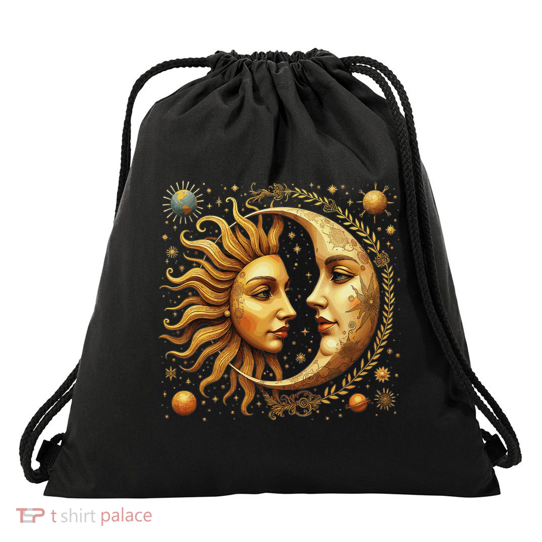 Celestial Moon And Sun Astrology Drawstring Bag