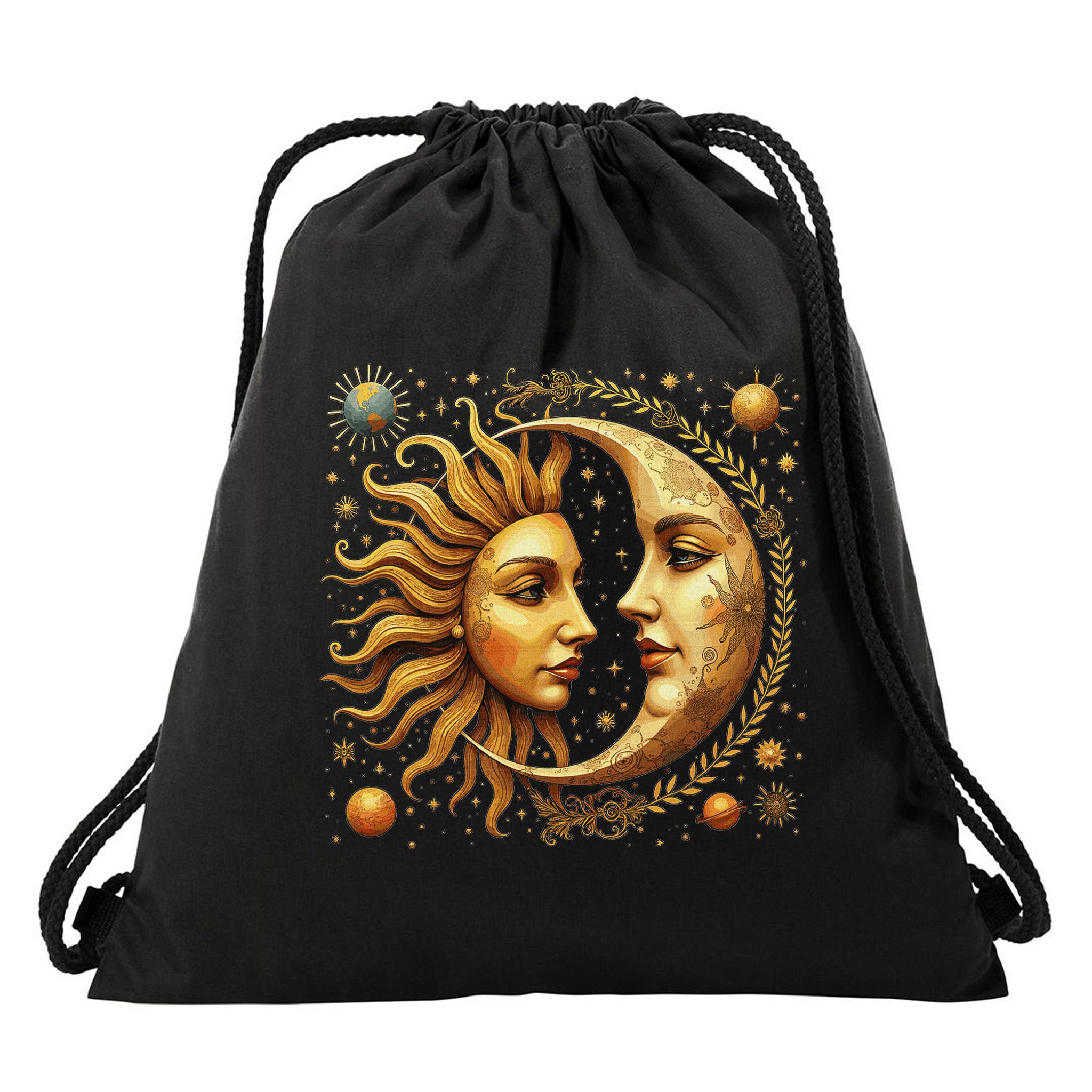 Celestial Moon And Sun Astrology Drawstring Bag