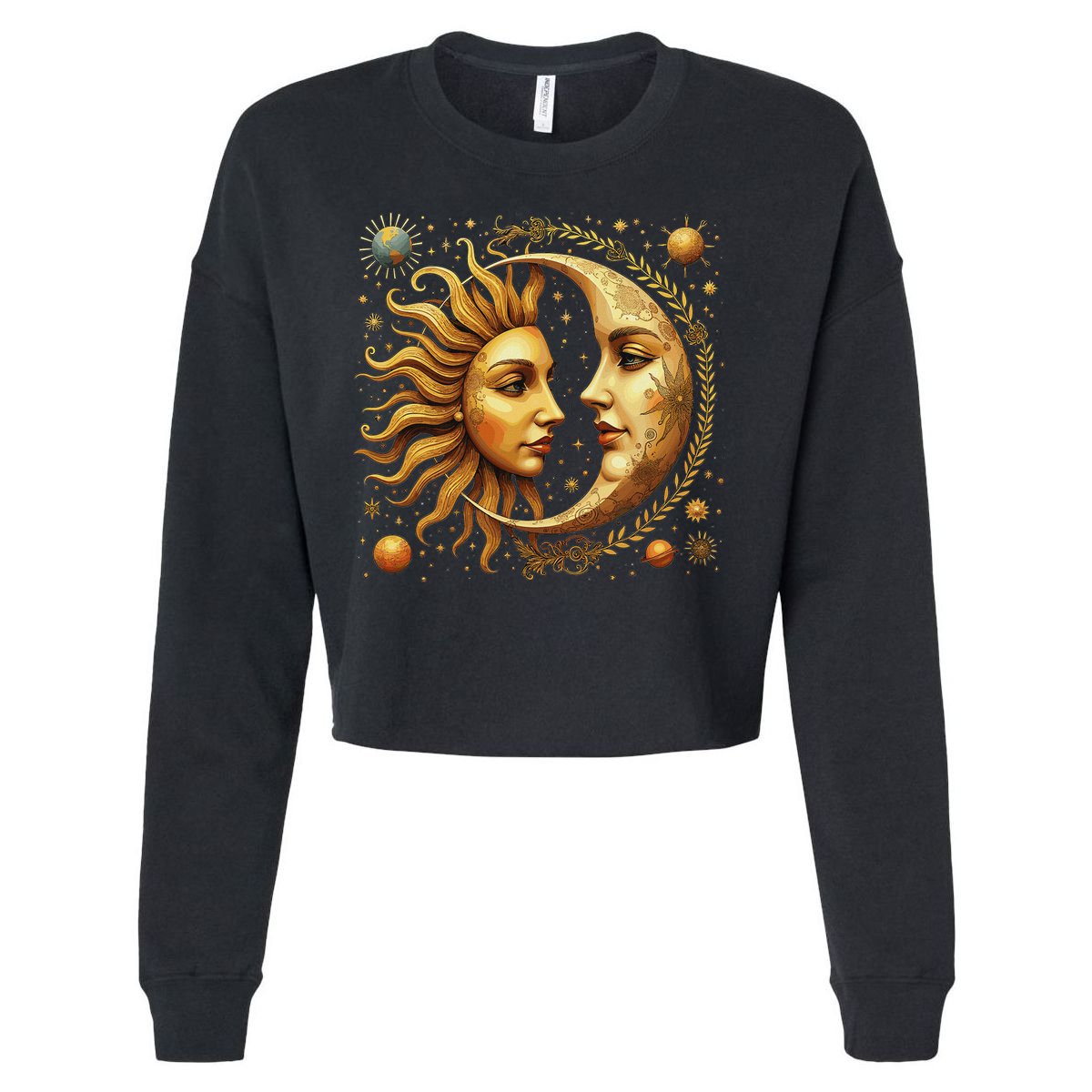 Celestial Moon And Sun Astrology Cropped Pullover Crew