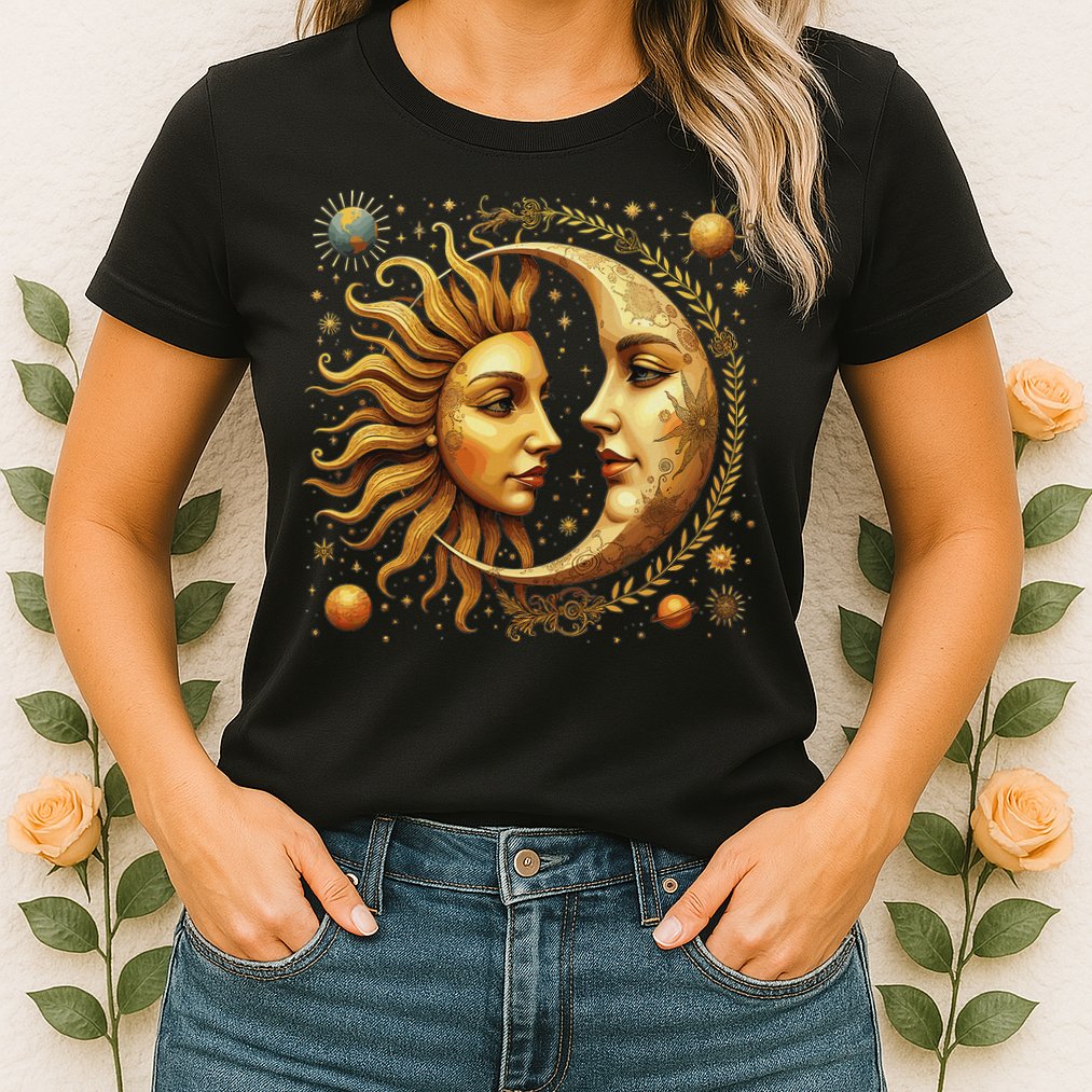 Celestial Moon And Sun Astrology Womens T-Shirt