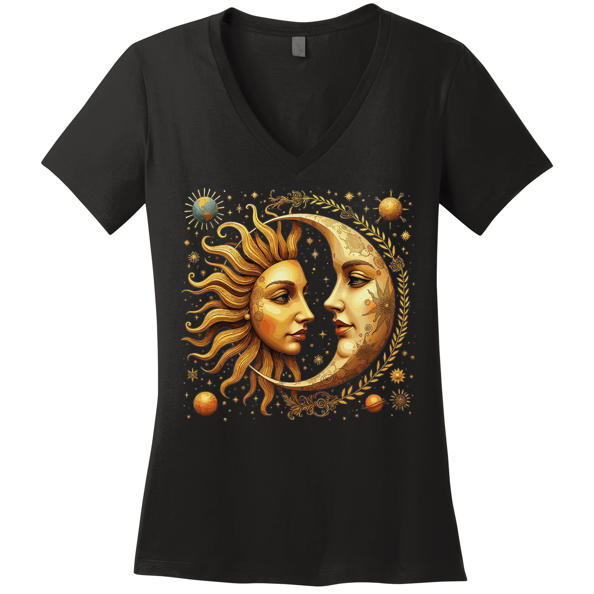 Celestial Moon And Sun Astrology Women's V-Neck T-Shirt
