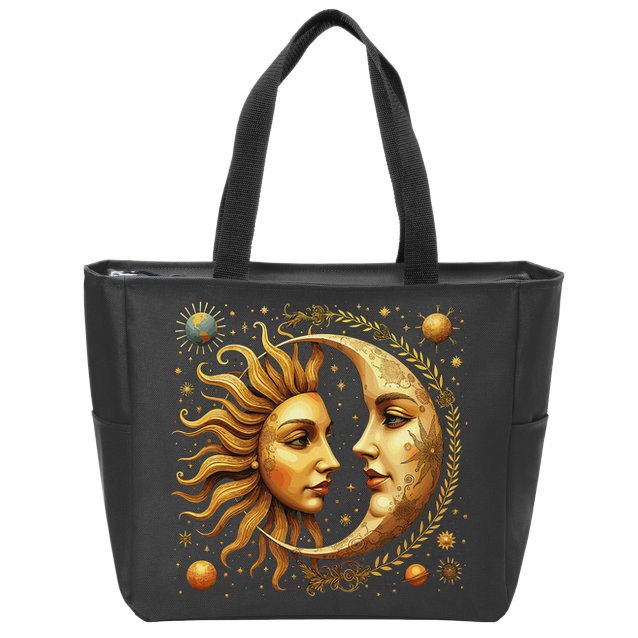 Celestial Moon And Sun Astrology Zip Tote Bag