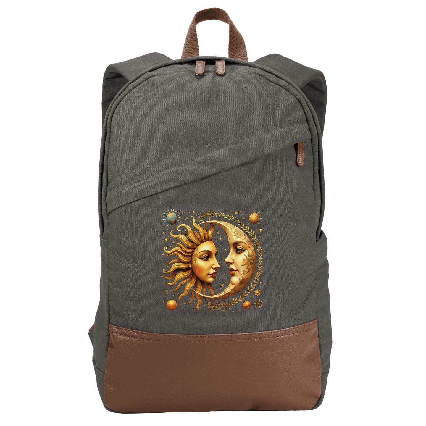Celestial Moon And Sun Astrology Cotton Canvas Backpack