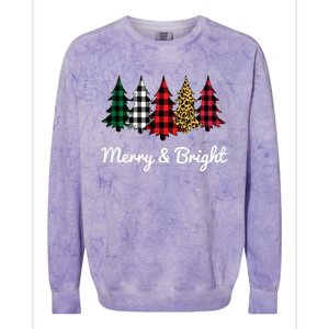 Cute Merry And Bright Leopard Plaid Christmas Tree Colorblast Crewneck Sweatshirt