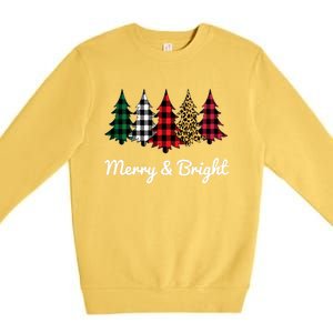 Cute Merry And Bright Leopard Plaid Christmas Tree Premium Crewneck Sweatshirt