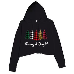 Cute Merry And Bright Leopard Plaid Christmas Tree Crop Fleece Hoodie