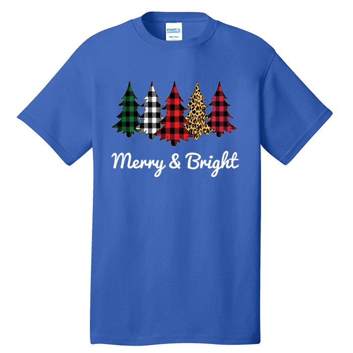 Cute Merry And Bright Leopard Plaid Christmas Tree Tall T-Shirt