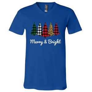 Cute Merry And Bright Leopard Plaid Christmas Tree V-Neck T-Shirt