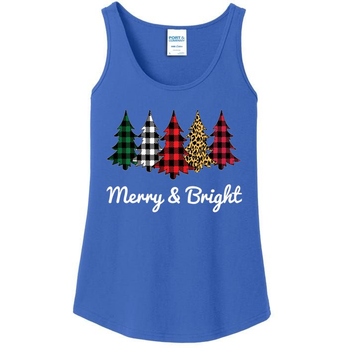 Cute Merry And Bright Leopard Plaid Christmas Tree Ladies Essential Tank