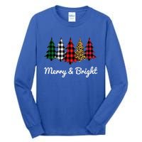 Cute Merry And Bright Leopard Plaid Christmas Tree Tall Long Sleeve T-Shirt