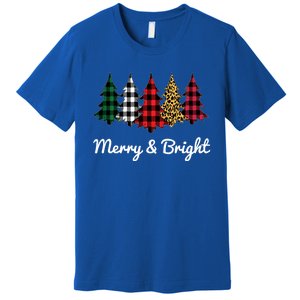 Cute Merry And Bright Leopard Plaid Christmas Tree Premium T-Shirt