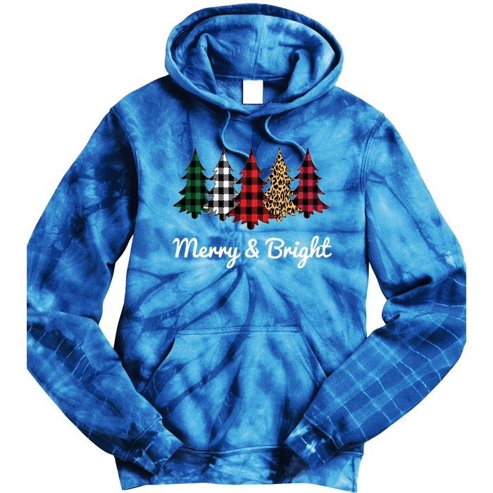 Cute Merry And Bright Leopard Plaid Christmas Tree Tie Dye Hoodie