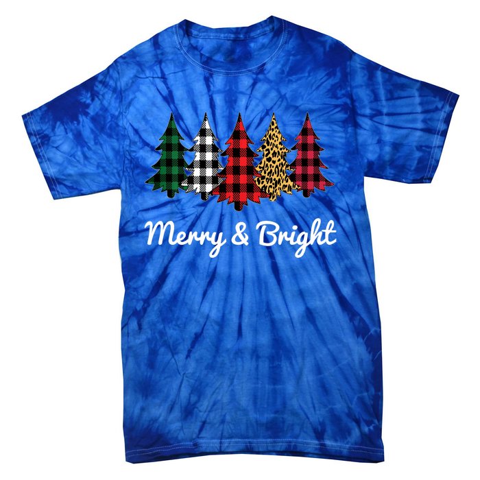 Cute Merry And Bright Leopard Plaid Christmas Tree Tie-Dye T-Shirt