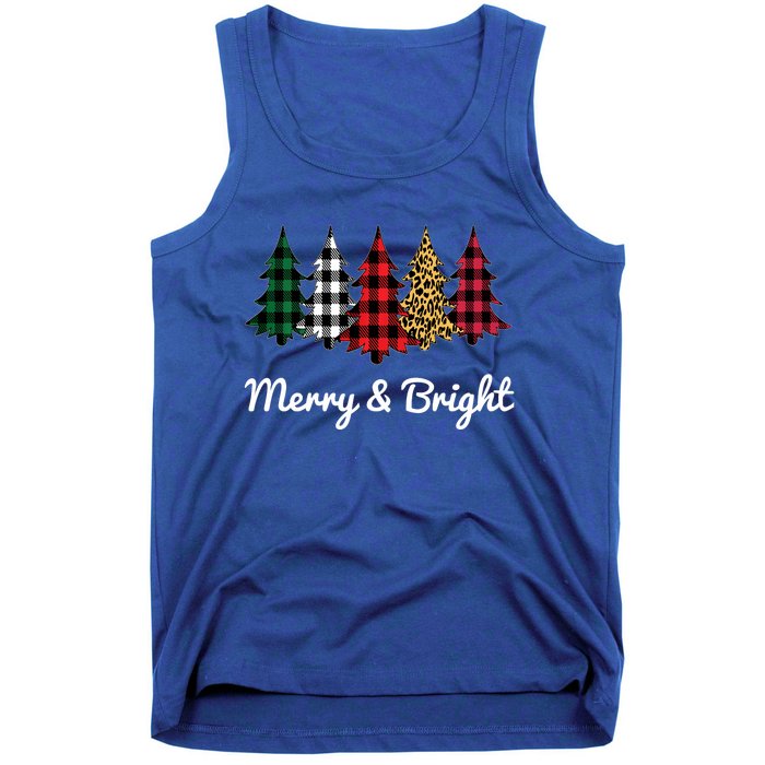 Cute Merry And Bright Leopard Plaid Christmas Tree Tank Top