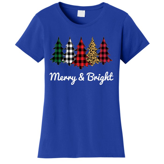 Cute Merry And Bright Leopard Plaid Christmas Tree Women's T-Shirt